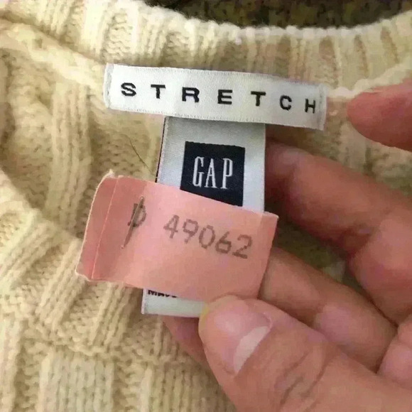 VTG GAP Stretch Braided Off White Wool Sweater Women Large - Picture 5 of 8